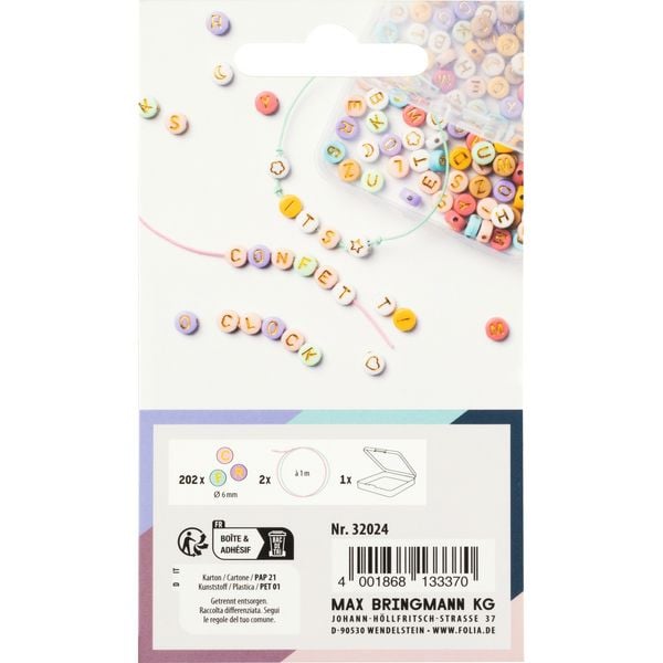 Produktbild: FOLIA&reg; Buchstaben-Perlenset Mix, Pastell