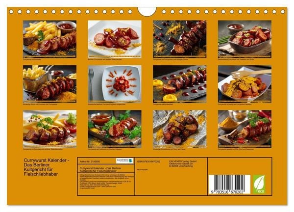 Produktbild: Currywurst Kalender - Das Berliner Kultgericht f&uuml;r Fleischliebhaber (Wandkalender 2026 DIN A4 quer), CALVENDO Monatskalender