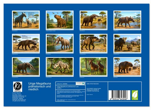 Produktbild: Urige Megafauna pr&auml;historisch und niedlich (Wandkalender 2026 DIN A4 quer), CALVENDO Monatskalender