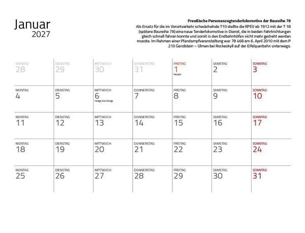 Produktbild: Dampfloks in Farbe 2027 Eintragkalender