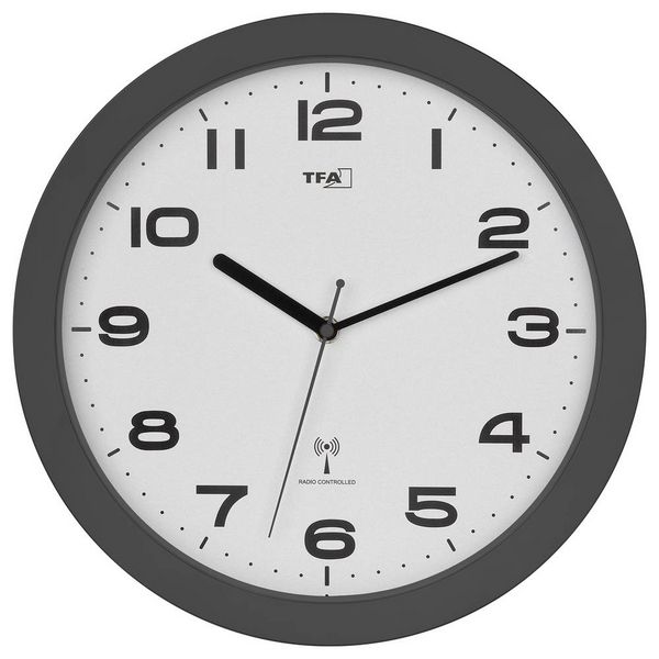 Produktbild: TFA Dostmann 60.3554.10 Funk Wanduhr 50mm x 320mm Anthrazit Leisegang-Uhrwerk