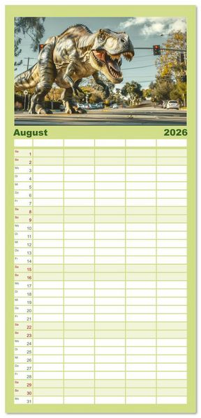 Produktbild: Familienplaner 2026 - Wie w&auml;re es mit einem Dinosaurier als Haustier? mit 5 Spalten (Wandkalender, 21 x 45 cm) CALVENDO