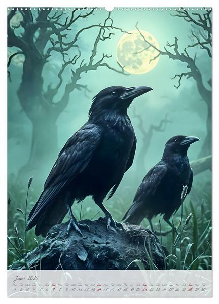 Produktbild: Nocturnal wings - A mystic raven companion for the year (Wall Calendar 2026 DIN A2 portrait), CALVENDO 12 Month Wall Calendar