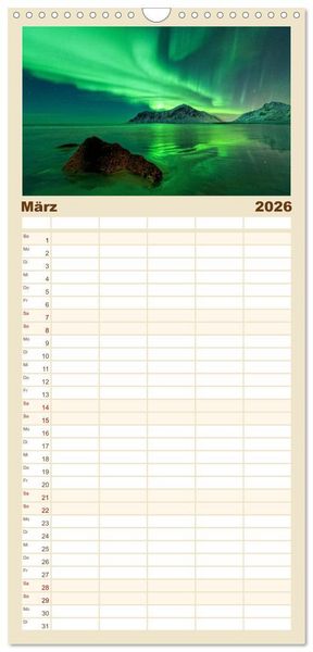 Produktbild: Familienplaner 2026 - Norwegen mit 5 Spalten (Wandkalender, 21 x 45 cm) CALVENDO