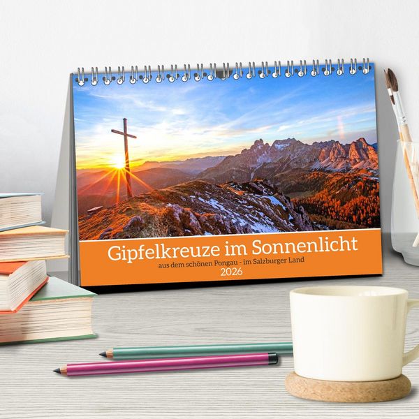 Produktbild: Gipfelkreuze im Sonnenlicht (Tischkalender 2026 DIN A5 quer), CALVENDO Monatskalender