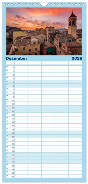 Produktbild: Familienplaner 2026 - Korfu - Gr&uuml;ne Insel im Ionischen Meer mit 5 Spalten (Wandkalender, 21 x 45 cm) CALVENDO
