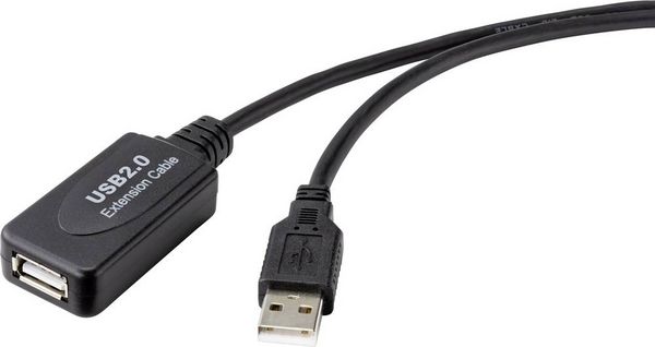 Produktbild: Renkforce USB-Kabel USB 2.0 USB-A Stecker, USB-A Buchse 5.00 m Schwarz Aktiv mit Signalverst&auml;rkung RF-4535052