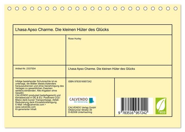 Produktbild: Lhasa Apso Charme. Die kleinen H&uuml;ter des Gl&uuml;cks (Tischkalender 2027 DIN A5 quer), CALVENDO Monatskalender