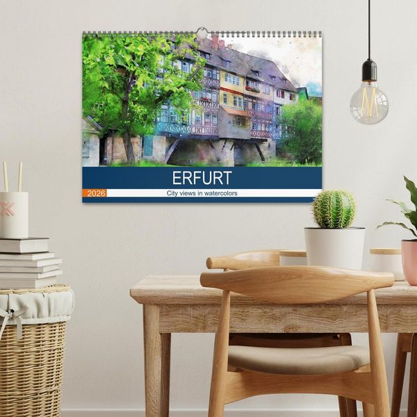 Produktbild: Erfurt - City views in watercolors (Wall Calendar 2026 DIN A3 landscape), CALVENDO 12 Month Wall Calendar