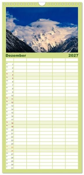 Produktbild: Familienplaner 2027 - Berge des Karakorum mit 5 Spalten (Wandkalender, 21 x 45 cm) CALVENDO