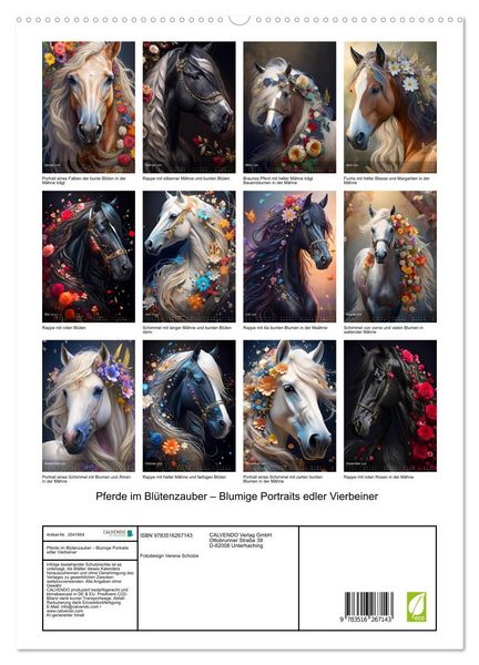 Produktbild: Pferde im Bl&uuml;tenzauber &ndash; Blumige Portraits edler Vierbeiner (hochwertiger Premium Wandkalender 2026 DIN A2 hoch), Kunstdruck in Hochglanz