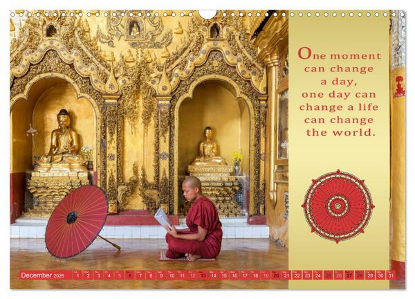 Produktbild: BUDDHIST WISDOMS - THE RED UMBRELLA (Wall Calendar 2026 DIN A3 landscape), CALVENDO 12 Month Wall Calendar