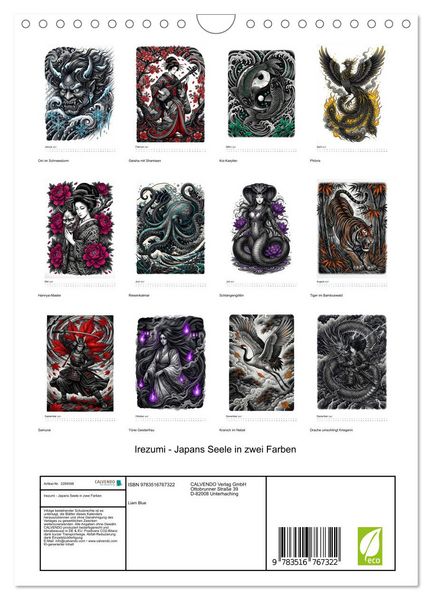 Produktbild: Irezumi - Japans Seele in zwei Farben (Wandkalender 2027 DIN A4 hoch), CALVENDO Monatskalender