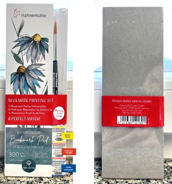 Produktbild: Hahnem&uuml;hle Bookmark Painting Set, 1 Block, 3 Aquarellfarben Schmincke, 1 Aquarellpinsel da Vinci