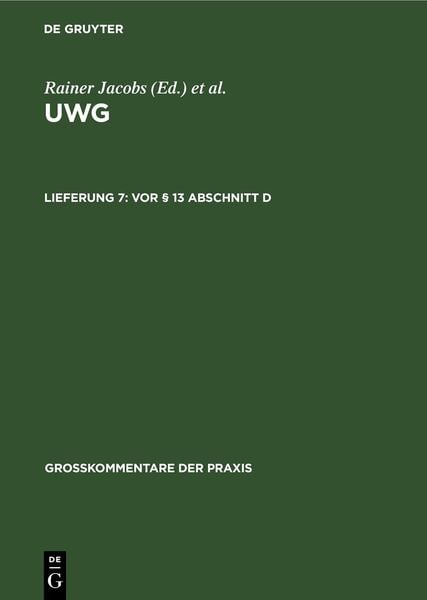 Produktbild: Vor &sect; 13 Abschnitt D