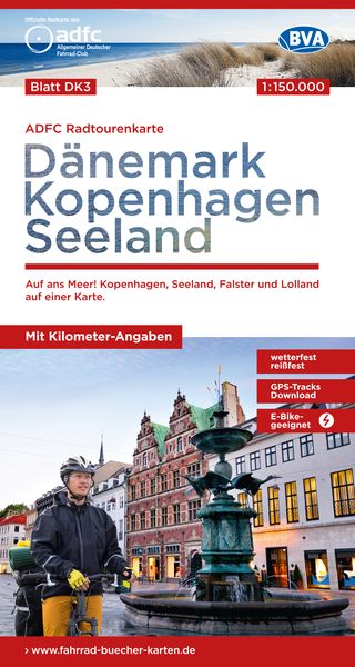 ADFC-Radtourenkarte DK3 Dänemark/Kopenhagen/Seeland 1:150.000, reiß- und wetterf