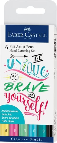 Faber-Castell Tuschestifte Pitt Artist Pens Hand Lettering, Pastell, 6er Etui