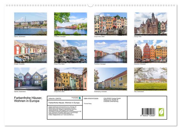 Produktbild: Farbenfrohe H&auml;user, Wohnen in Europa (hochwertiger Premium Wandkalender 2026 DIN A2 quer), Kunstdruck in Hochglanz