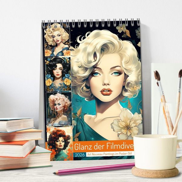 Produktbild: Glanz der Filmdiven. Art Nouveau Paintings im Poster-Stil (Tischkalender 2026 DIN A5 hoch), CALVENDO Monatskalender