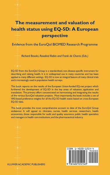 Produktbild: The Measurement and Valuation of Health Status Using EQ-5D: A European Perspective