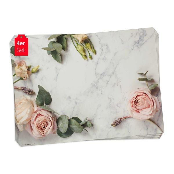 Produktbild: Tischsetmacher Tischsets Rosen auf Marmor, aus hochwertigem Vinyl (4 St&uuml;ck), 44 x 32 cm