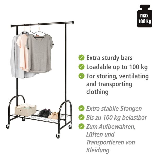 Produktbild: Kleiderst&auml;nder Mod. Profi Schwarz, Kleiderstangen mit Rollen