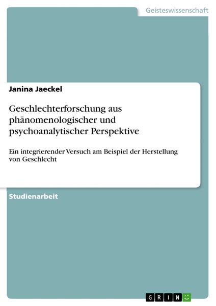 Produktbild: Geschlechterforschung aus ph&auml;nomenologischer und psychoanalytischer Perspektive