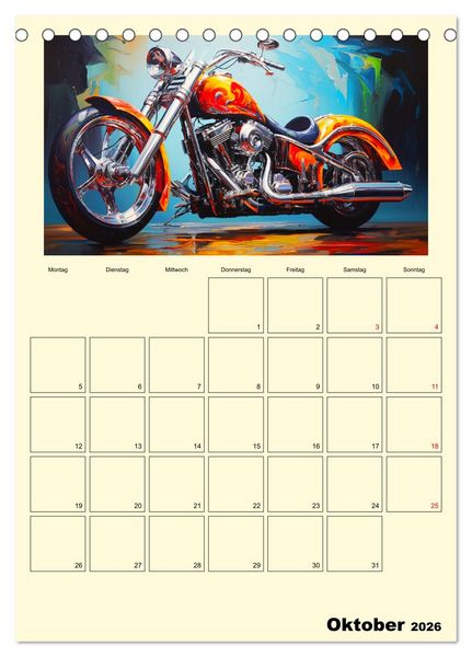 Produktbild: Custom Motorcycle Paintings (Tischkalender 2026 DIN A5 hoch), CALVENDO Monatskalender