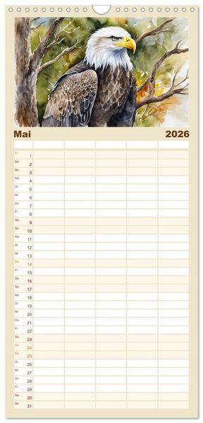 Produktbild: Familienplaner 2026 - Wei&szlig;kopfseeadler - Majest&auml;tische V&ouml;gel mit 5 Spalten (Wandkalender, 21 x 45 cm) CALVENDO