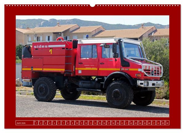 Produktbild: Unimog bei der Feuerwehr (hochwertiger Premium Wandkalender 2026 DIN A2 quer), Kunstdruck in Hochglanz