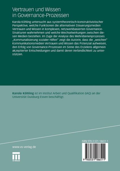 Produktbild: Vertrauen und Wissen in Governance-Prozessen