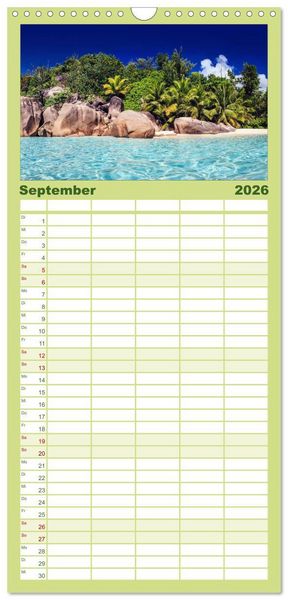 Produktbild: Familienplaner 2026 - Seychellen Traumstr&auml;nde im Paradies mit 5 Spalten (Wandkalender, 21 x 45 cm) CALVENDO