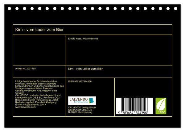 Produktbild: Kirn - vom Leder zum Bier (Tischkalender 2026 DIN A5 quer), CALVENDO Monatskalender