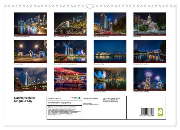 Produktbild: Nachtansichten Singapur City (Wandkalender 2026 DIN A3 quer), CALVENDO Monatskalender