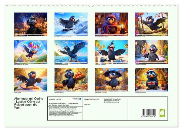 Produktbild: Abenteuer mit Cedric - Lustige Kr&auml;he auf Reisen durch die Welt (hochwertiger Premium Wandkalender 2026 DIN A2 quer), Kunstdruck in Hochglanz