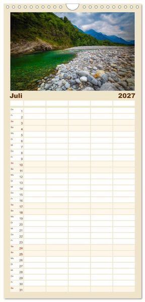 Produktbild: Familienplaner 2027 - Flusswelt Schweiz mit 5 Spalten (Wandkalender, 21 x 45 cm) CALVENDO