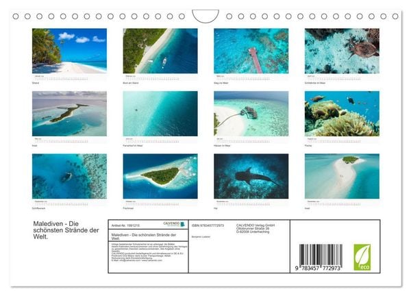 Produktbild: Malediven - Die sch&ouml;nsten Str&auml;nde der Welt. (Wandkalender 2026 DIN A4 quer), CALVENDO Monatskalender