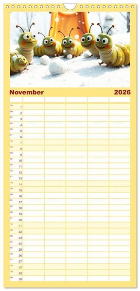 Produktbild: Familienplaner 2026 - Raupen-Rabatz - Ein Jahr voller Krabbelspa&szlig; mit 5 Spalten (Wandkalender, 21 x 45 cm) CALVENDO