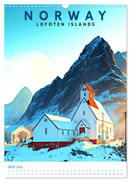 Produktbild: Lofoten - Old School Poster Style (Wandkalender 2026 DIN A3 hoch), CALVENDO Monatskalender