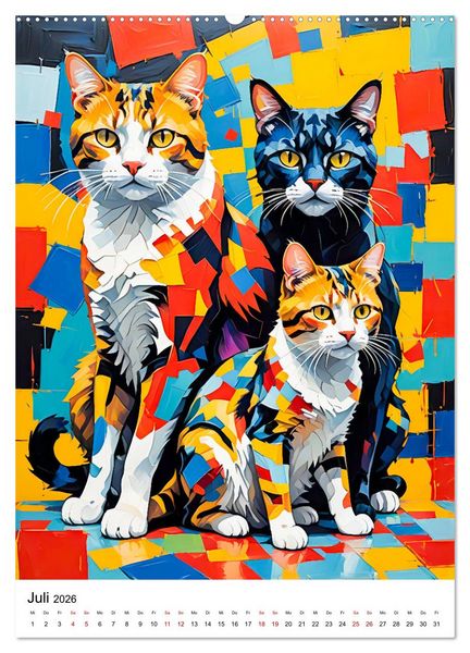Produktbild: Pop-Art Katzen - Moderne, verr&uuml;ckte Katzenportr&auml;ts (Wandkalender 2026 DIN A2 hoch), CALVENDO Monatskalender