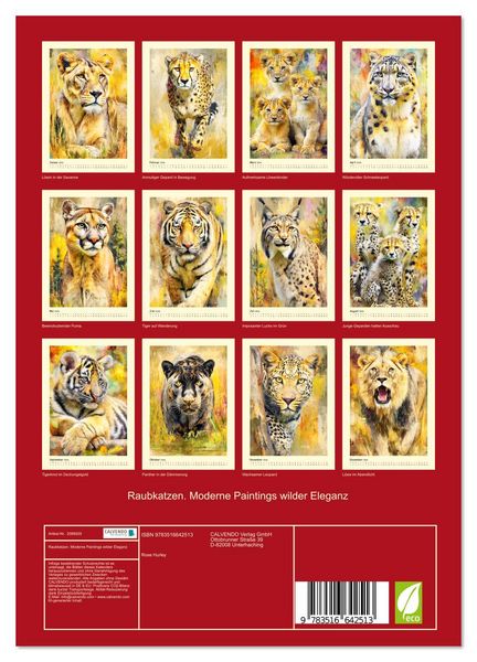 Produktbild: Raubkatzen. Moderne Paintings wilder Eleganz (Wandkalender 2026 DIN A4 hoch), CALVENDO Monatskalender