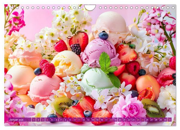 Produktbild: Eiscreme-Tr&auml;ume - S&uuml;&szlig;e Verlockung und florale Sch&ouml;nheiten (Wandkalender 2026 DIN A4 quer), CALVENDO Monatskalender