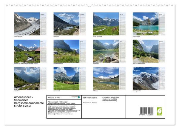 Produktbild: Alpenauszeit - Schweizer Bergsommermomente f&uuml;r die Seele (hochwertiger Premium Wandkalender 2026 DIN A2 quer), Kunstdruck in Hochglanz