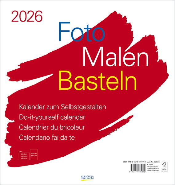Produktbild: Foto-Malen-Basteln Bastelkalender weiß groß 2026