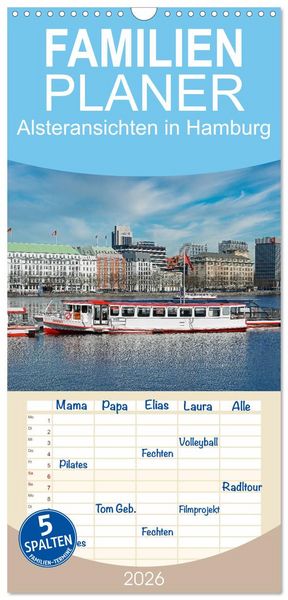 Produktbild: Familienplaner 2026 - Alsteransichten in Hamburg mit 5 Spalten (Wandkalender, 21 x 45 cm) CALVENDO