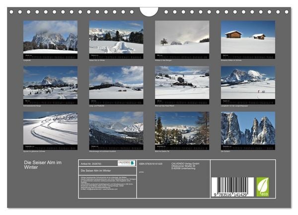 Produktbild: Die Seiser Alm im Winter (Wandkalender 2026 DIN A4 quer), CALVENDO Monatskalender