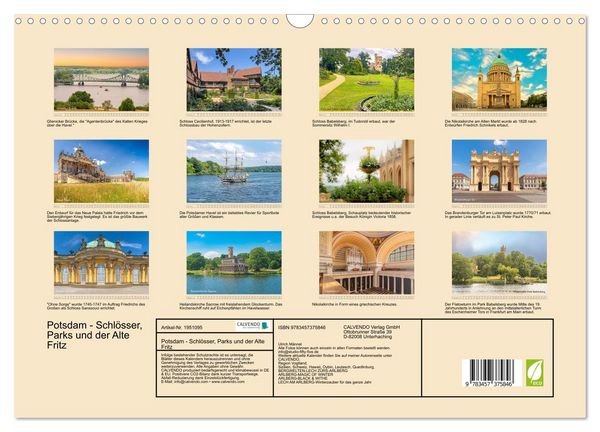 Produktbild: Potsdam - Schl&ouml;sser, Parks und der Alte Fritz (Wandkalender 2026 DIN A3 quer), CALVENDO Monatskalender