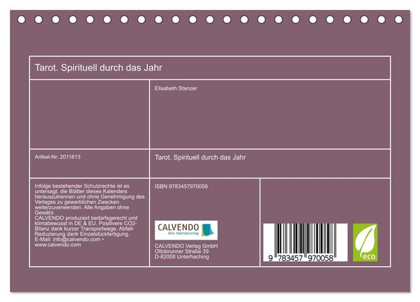 Produktbild: Tarot. Spirituell durch das Jahr (Tischkalender 2026 DIN A5 quer), CALVENDO Monatskalender
