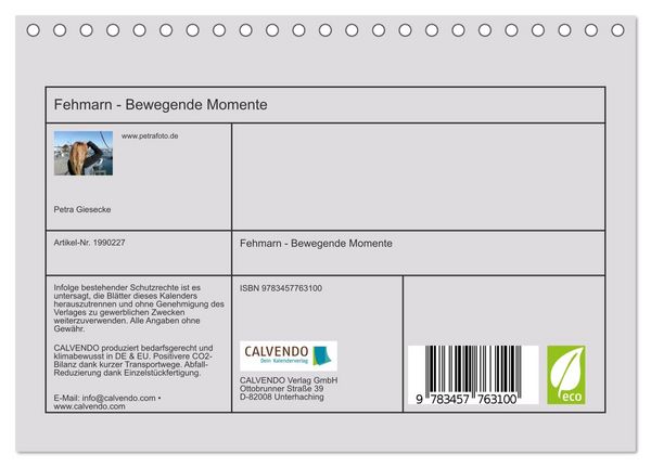 Produktbild: Fehmarn - Bewegende Momente (Tischkalender 2026 DIN A5 quer), CALVENDO Monatskalender