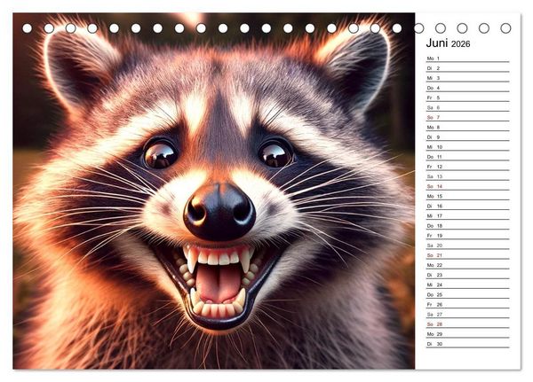 Produktbild: Grinsende Tiere - Tierportr&auml;ts von der KI zum L&auml;cheln gebracht (Tischkalender 2026 DIN A5 quer), CALVENDO Monatskalender